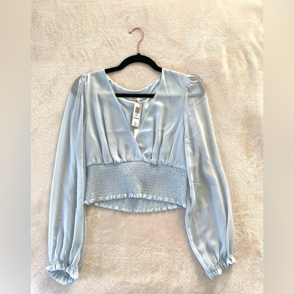 Aritizia Wilfred Light Blue Chiffon Long Sleeve Top